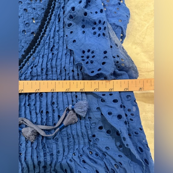 Poupette St Barth Blue Eyelet coverup with Tassels and pleating flutter sleeves - Picture 9 of 11